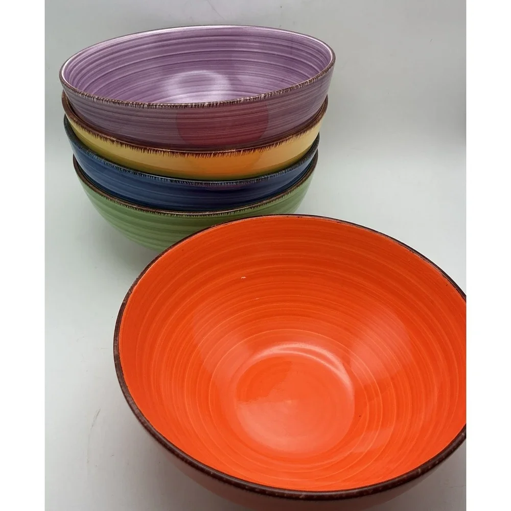 Vancasso Bonita Cereal Bowls Set of 5 Multicolor Spiral Stonware 6